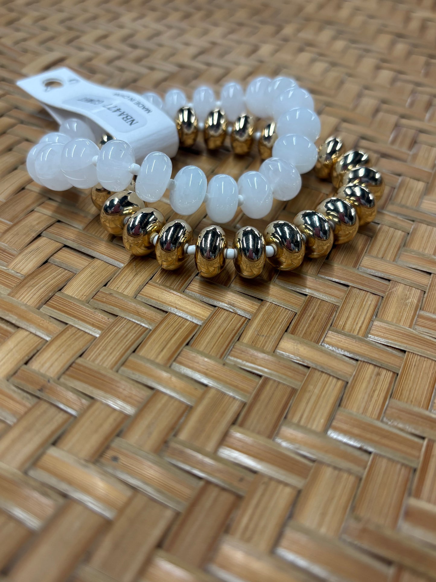 White and Gold Beaded Bracelet Set