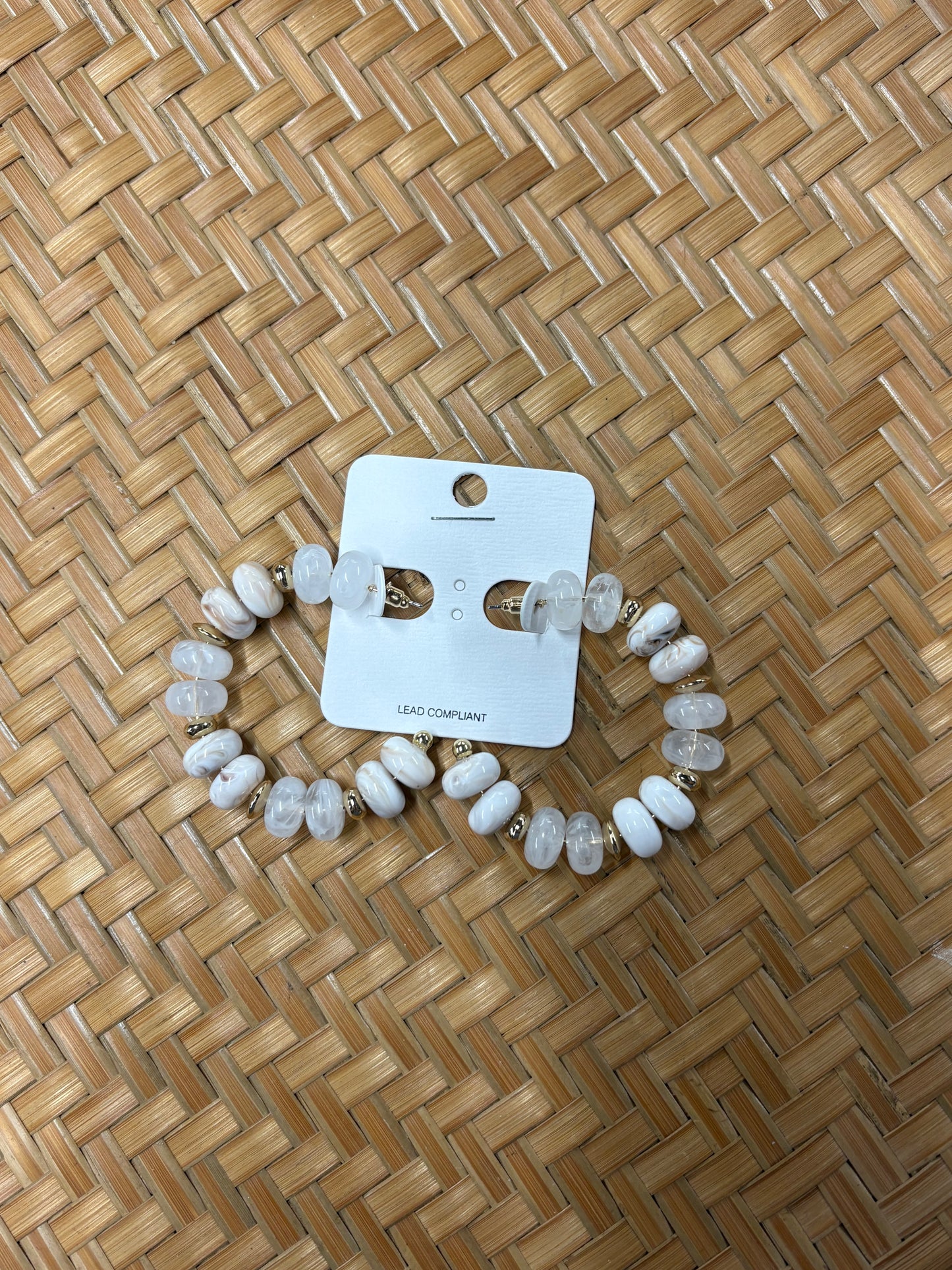 Marbled White with Gold Accent Beaded Earrings