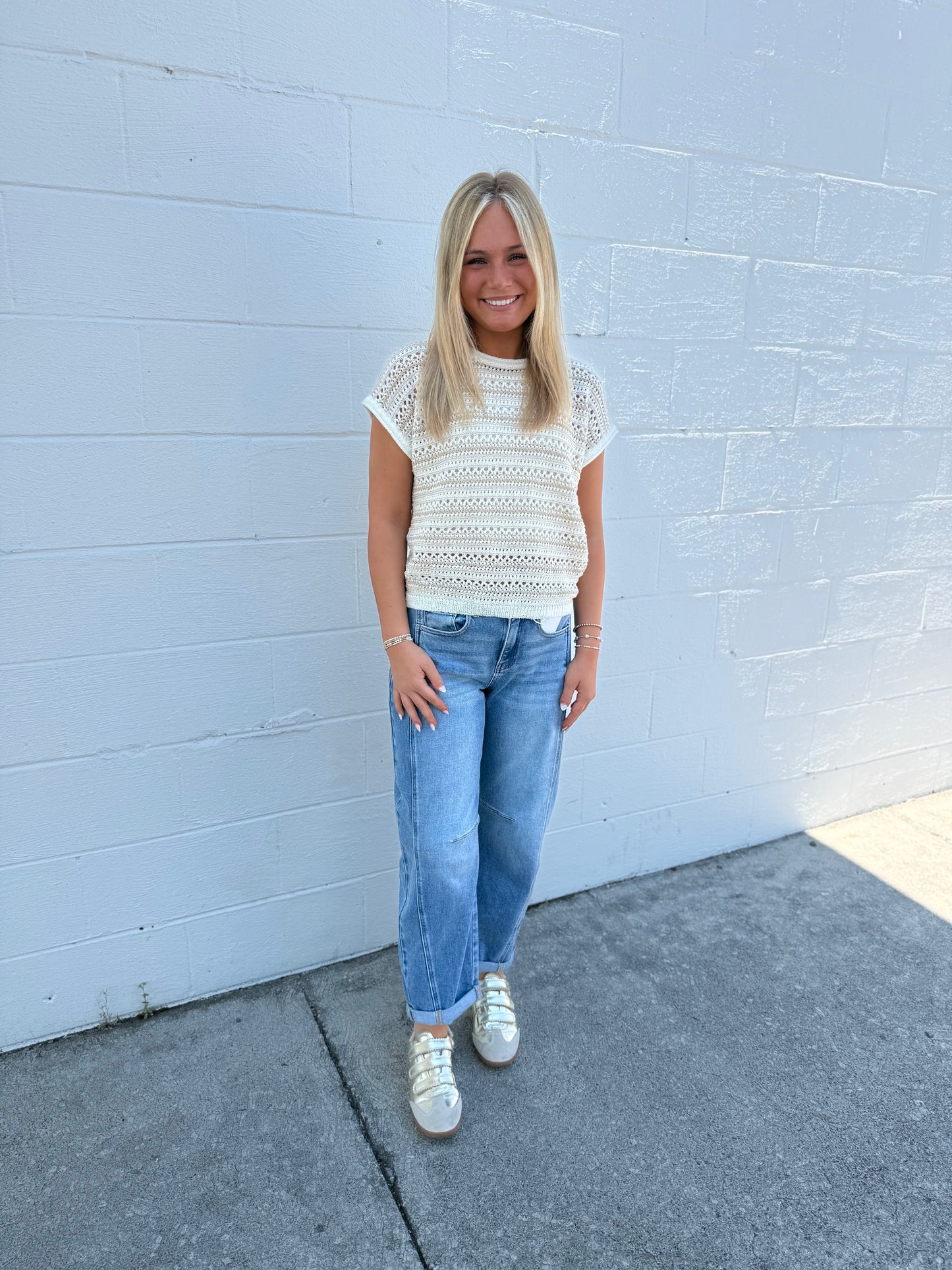 White/Tan Crochet Top