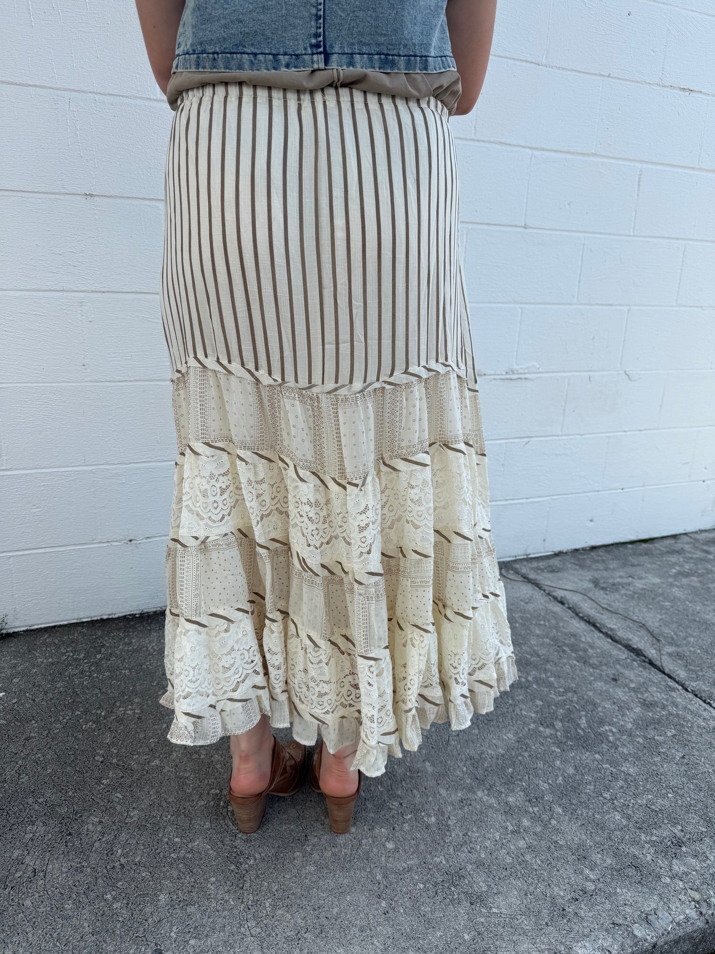 Easel-Taupe and Cream Striped Skirt