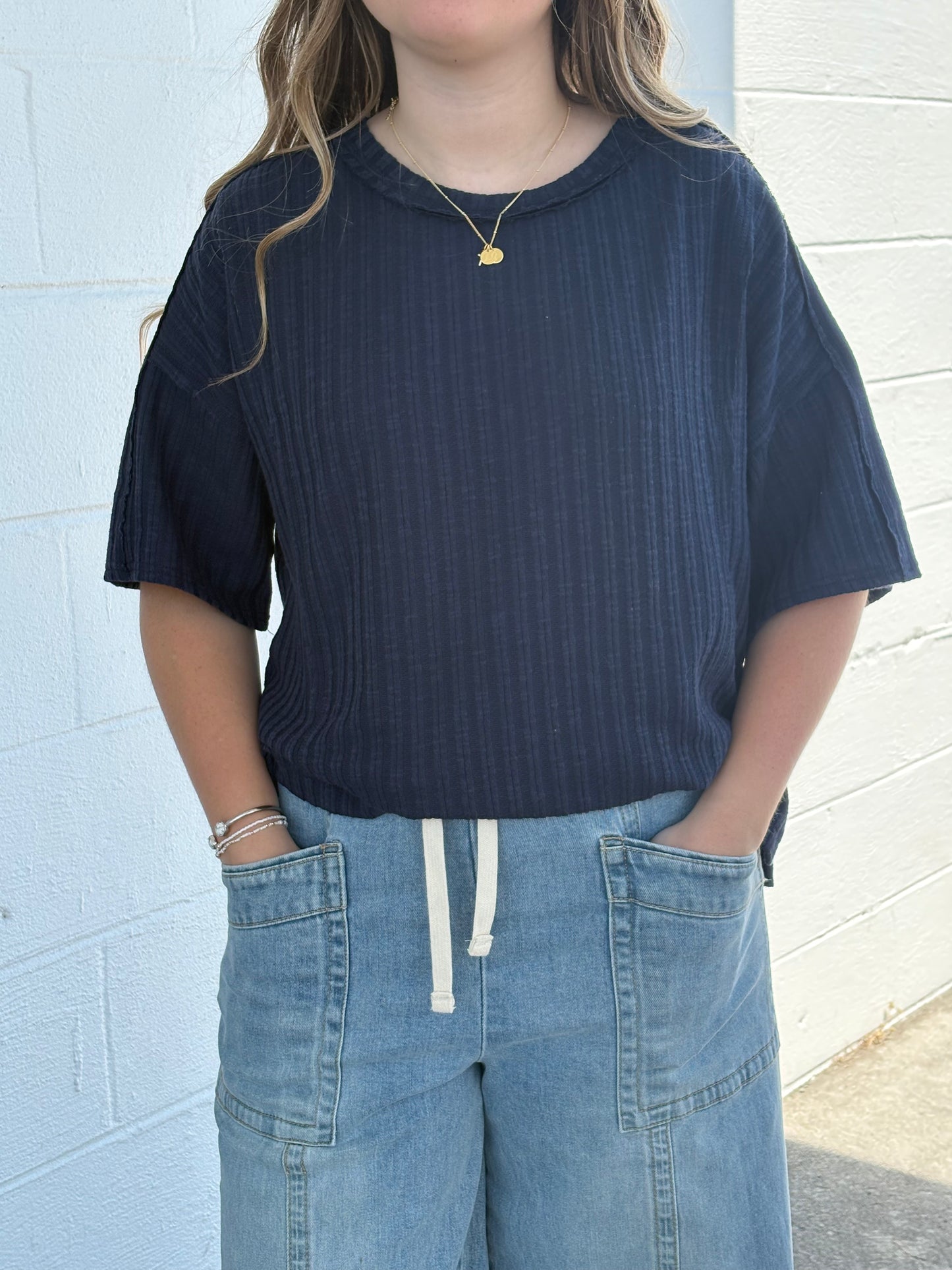 Navy Ribbed Top