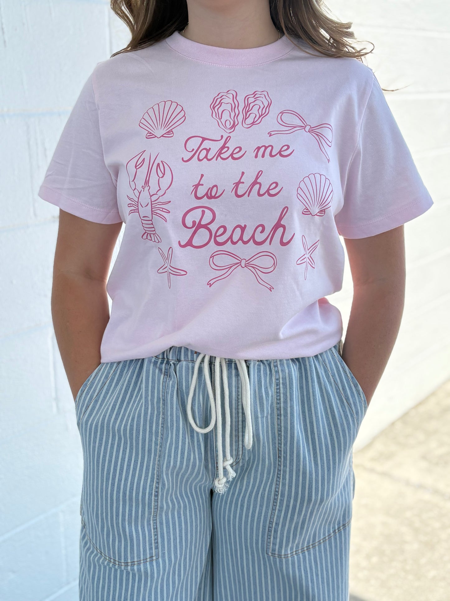 Take me to the beach pink crop