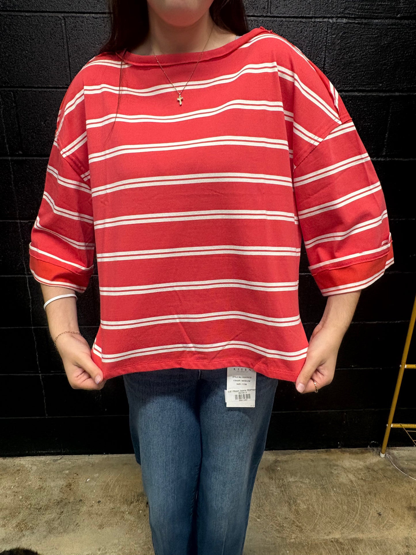 Red/ White Boat Neck Top