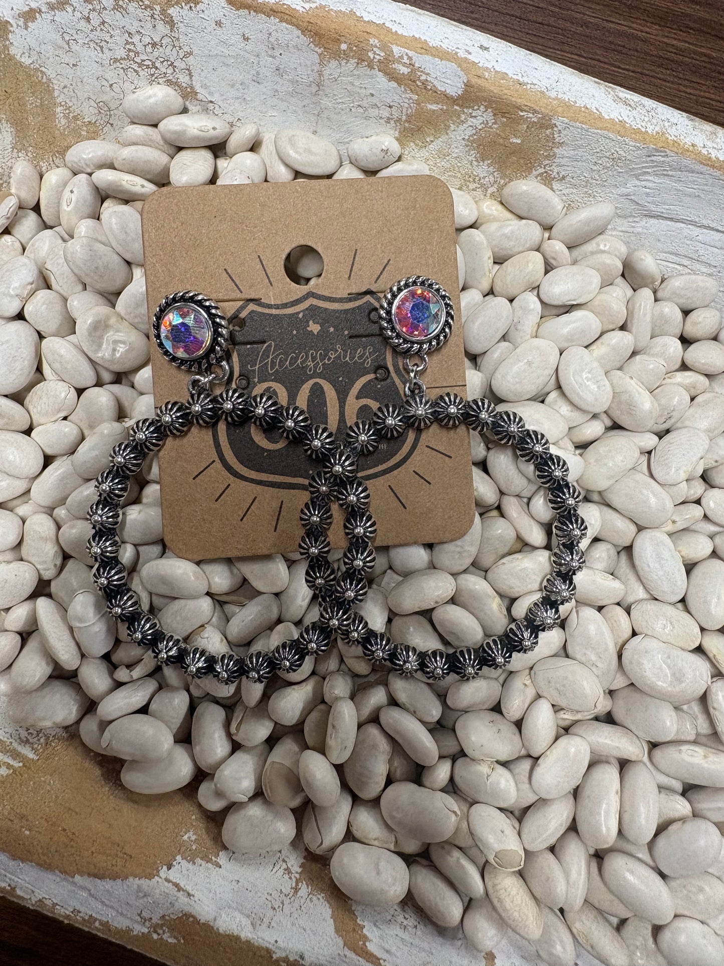 Western Accessory Hoops with Rhinestone Top Earrings