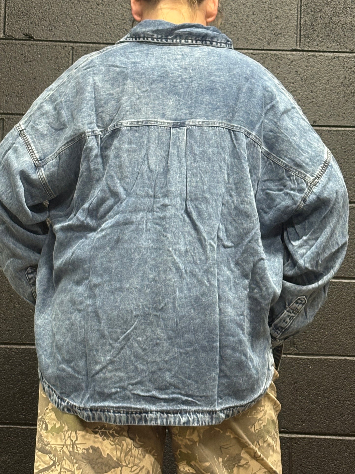 PLUS- Chambray Button Down Long Sleeve Shirt