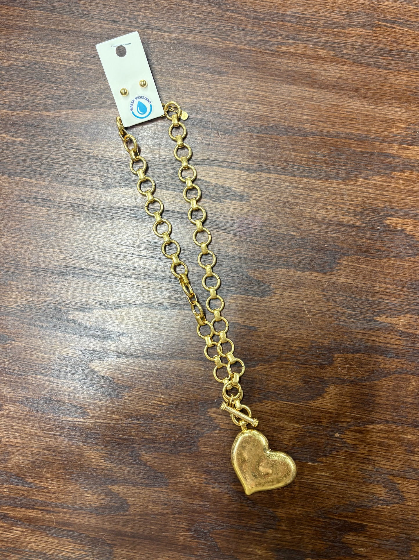 Chunky Heart Necklace and Stud Earring Set