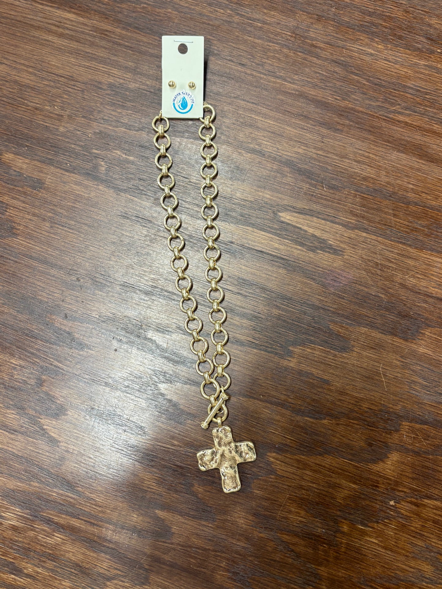 Chunky Cross Necklace and Stud Earring Set