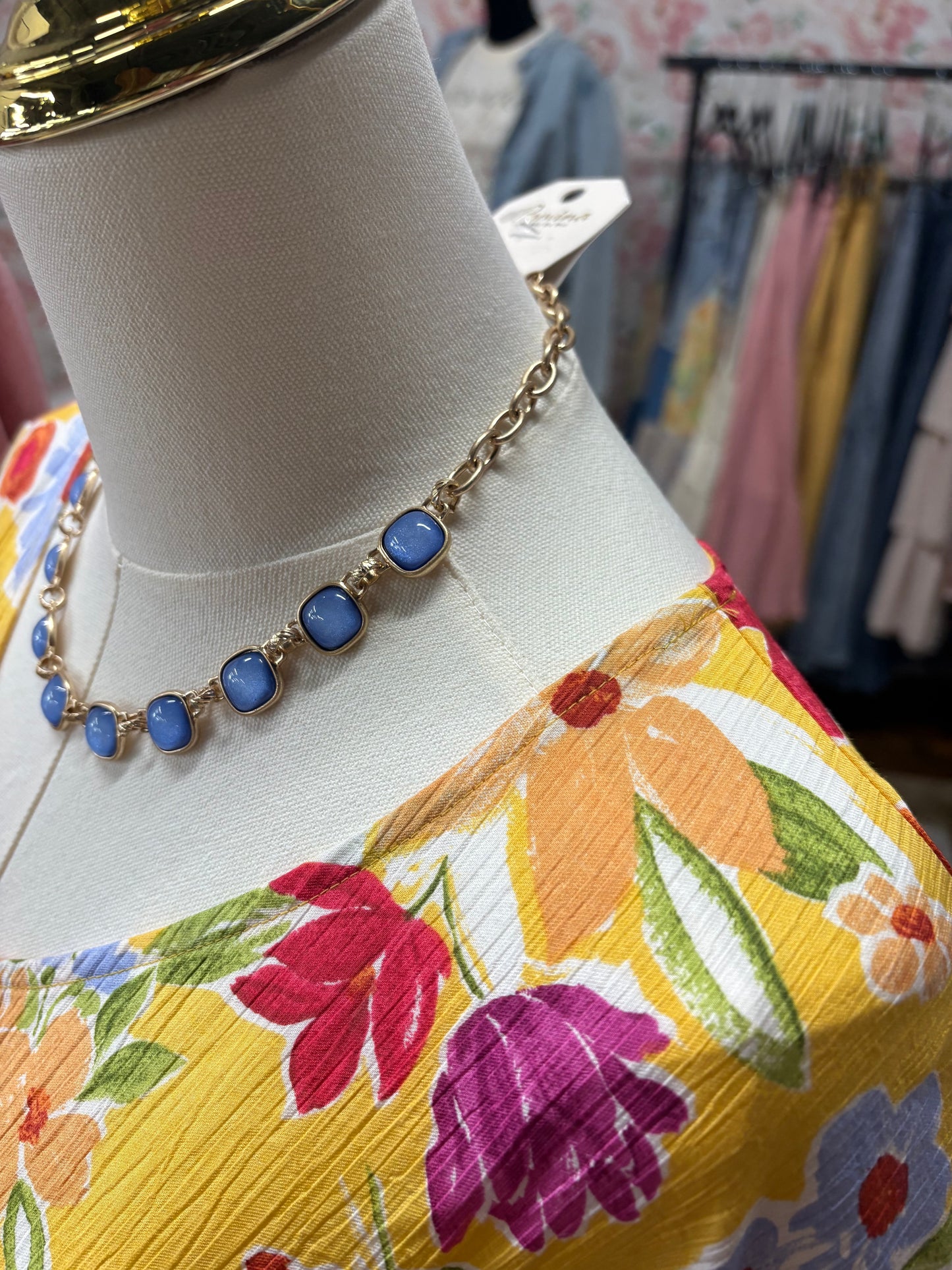 Glass Stone Necklace- Blue