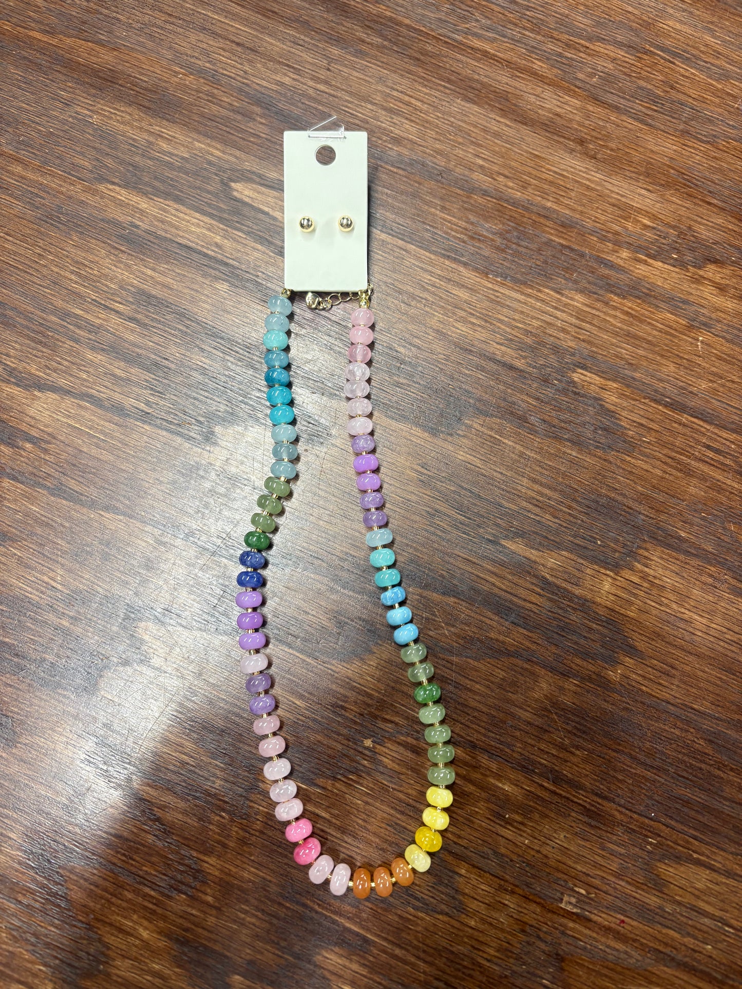 Beaded Multi Color Necklace with Gold Studs