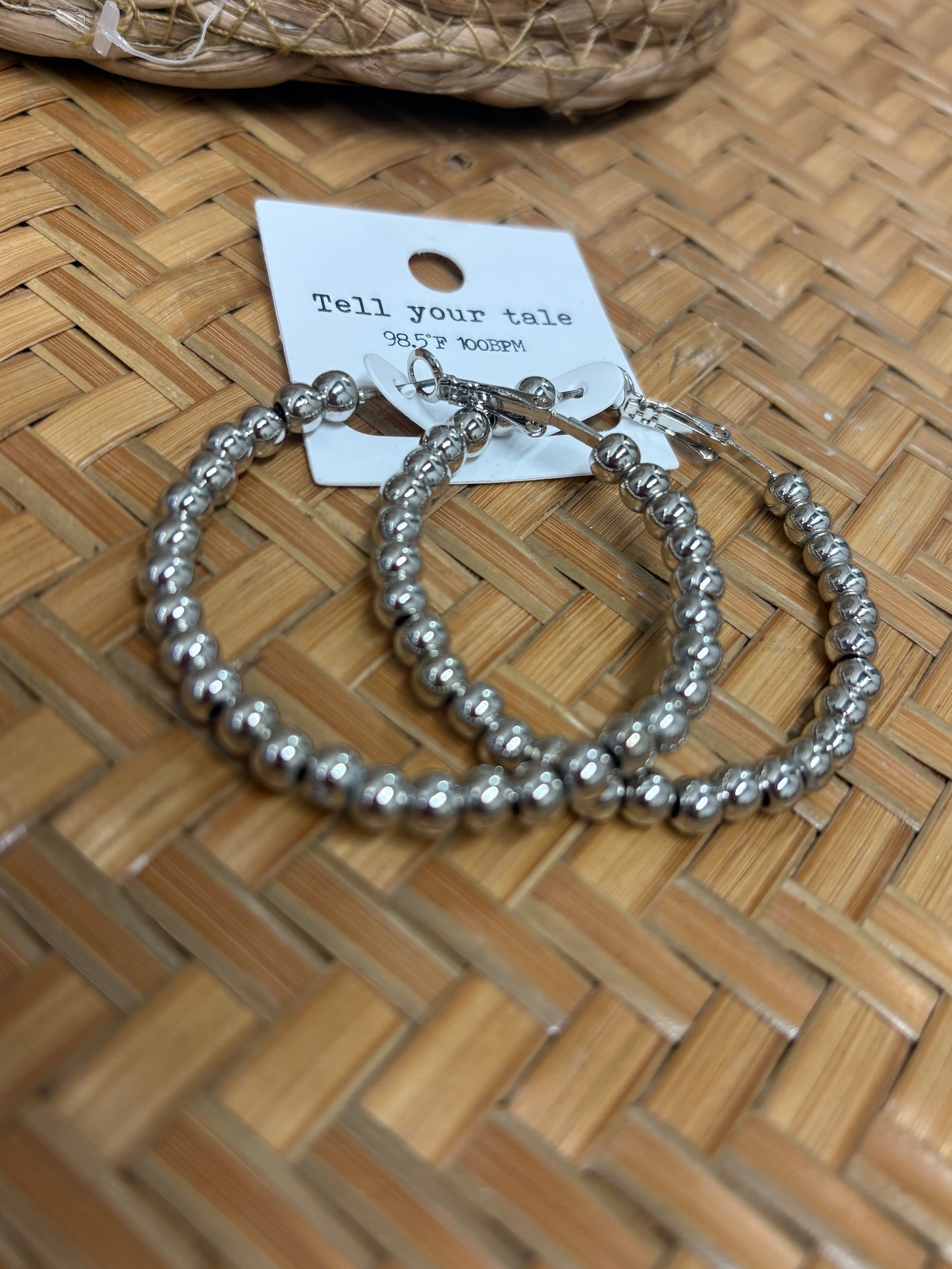 Silver Beaded Hoops