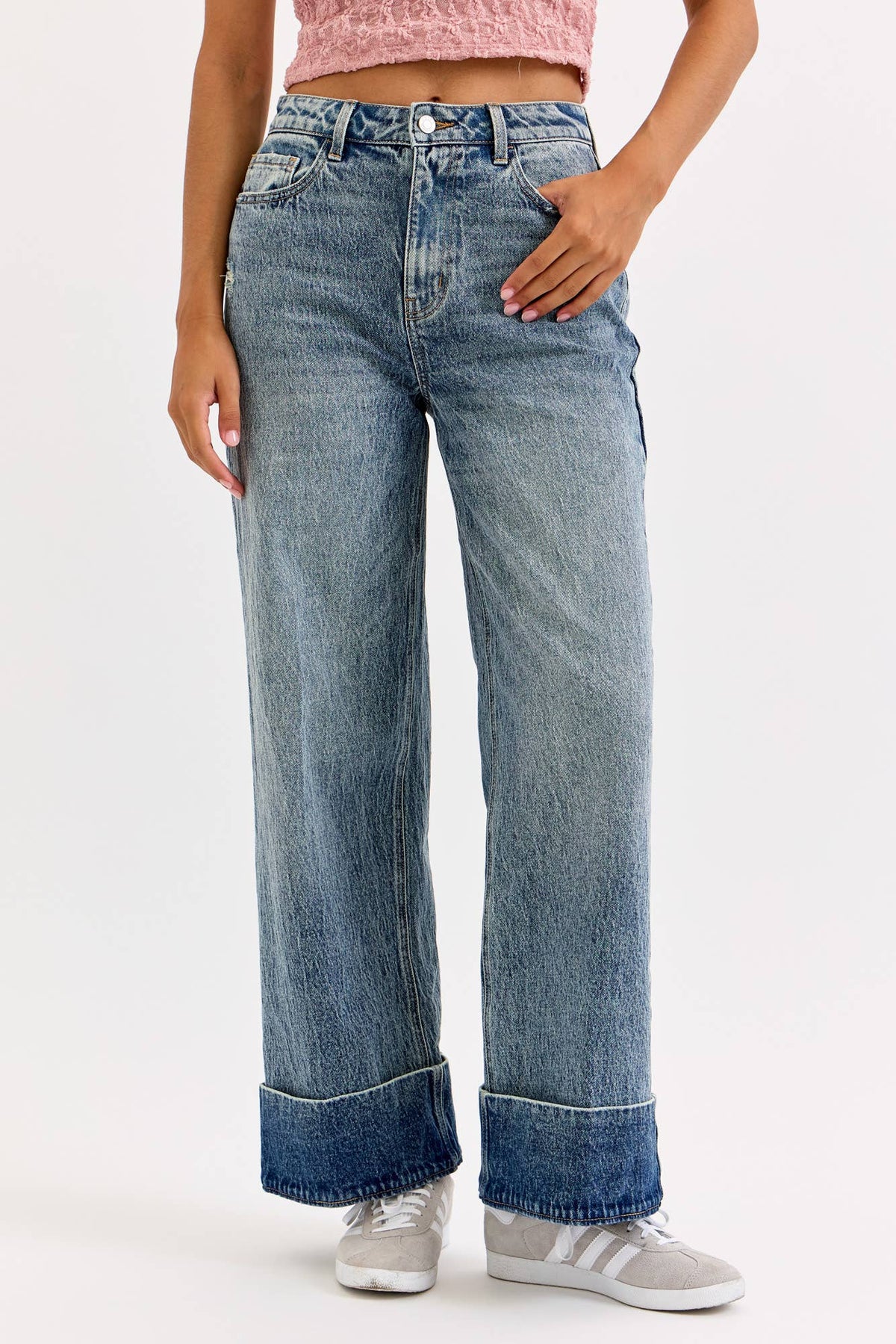 WASHED CUFF WIDE LEG
