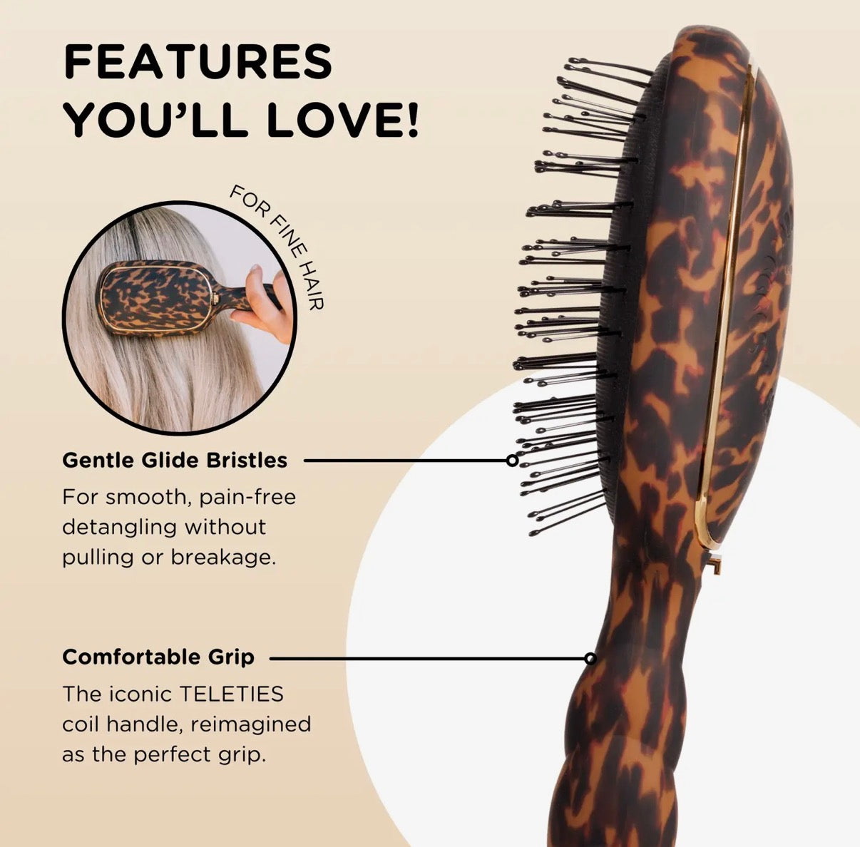 Detangler Hair Brush For Fine Hair - Tortoise