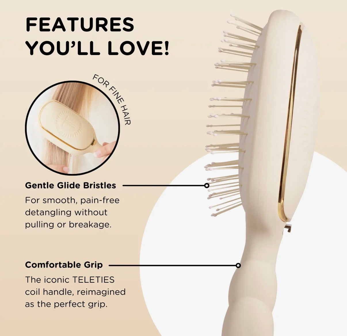 Detangler Hair Brush For Fine Hair - Tan