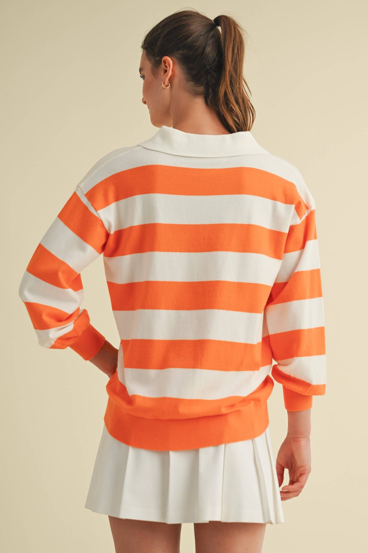 STRIPE COLOR CONTRACT COLLARED TOP