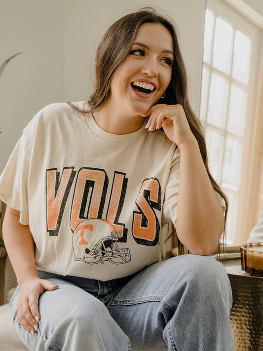 Tennessee Vols Helmet Fade Off White Thrifted Tee