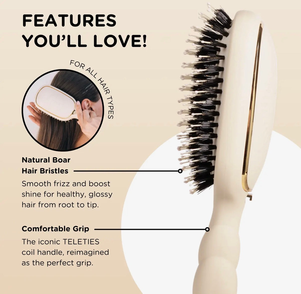 Boar Bristle Hair Brush | Tan