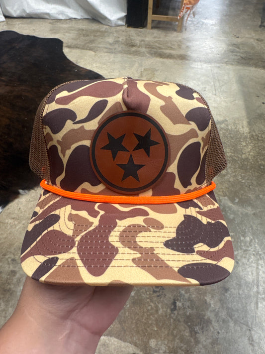 Old School Camo TN Hat with Orange Rope