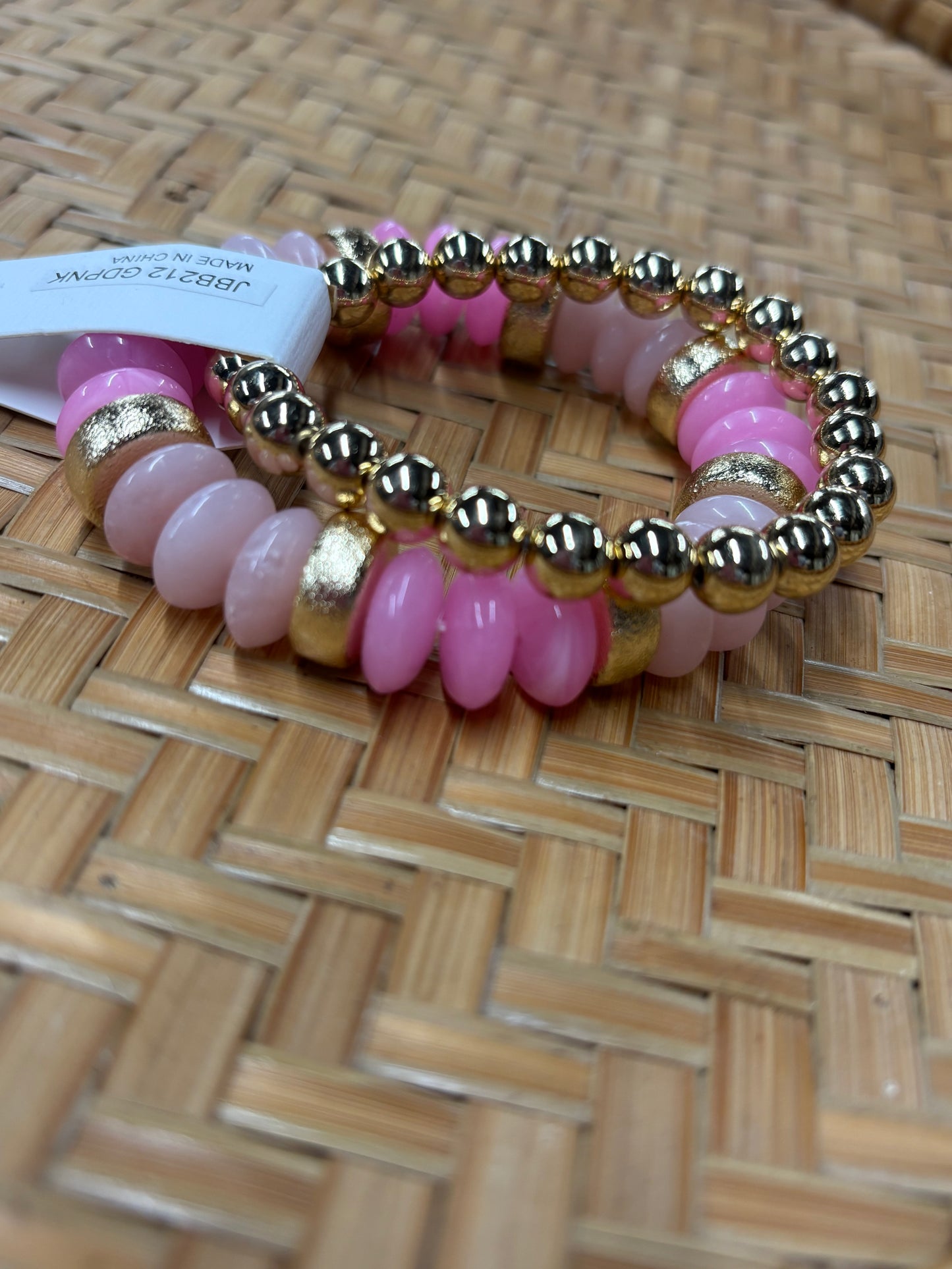 Pink and Gold Beaded Bracelet Set