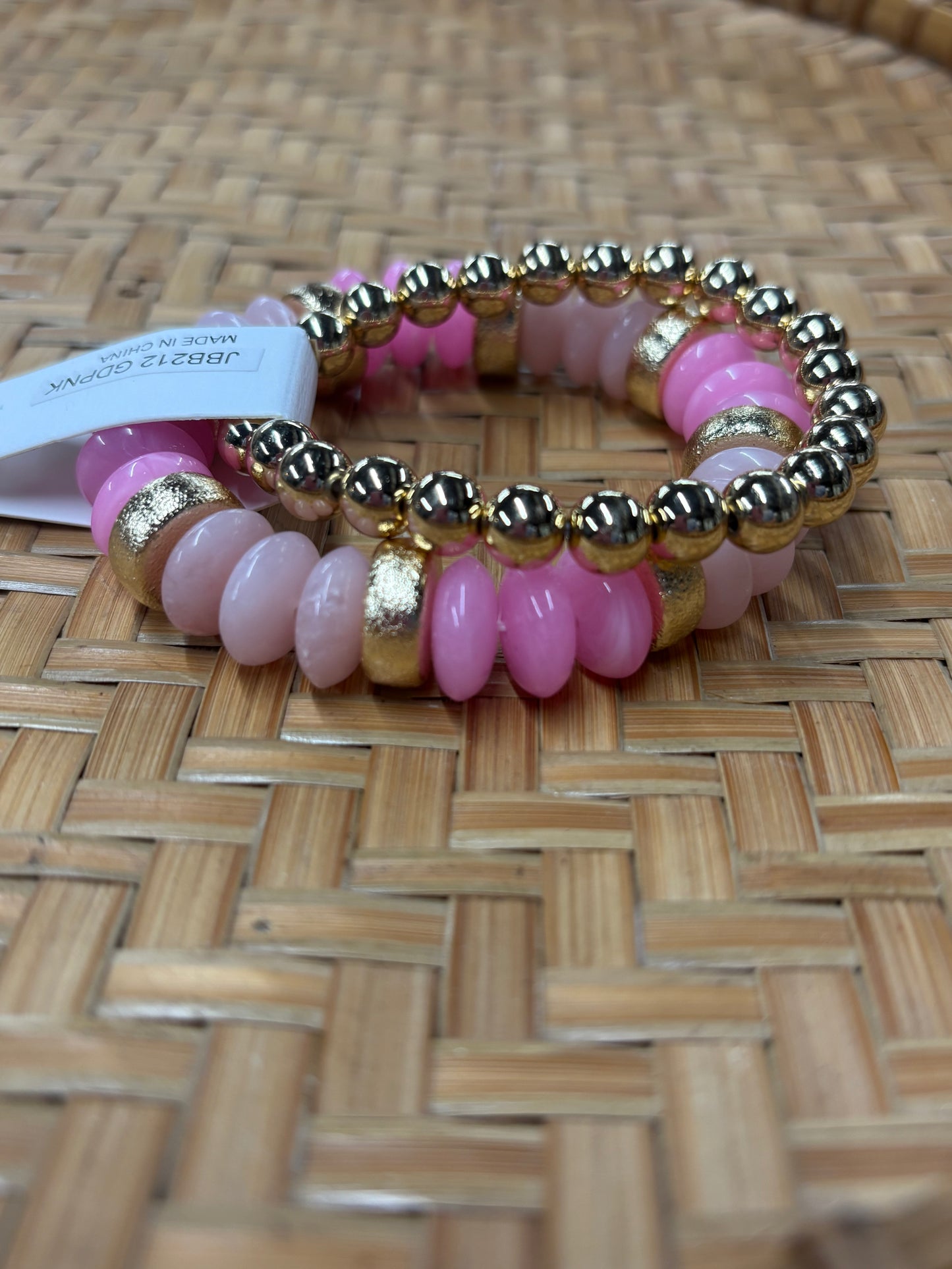 Pink and Gold Beaded Bracelet Set