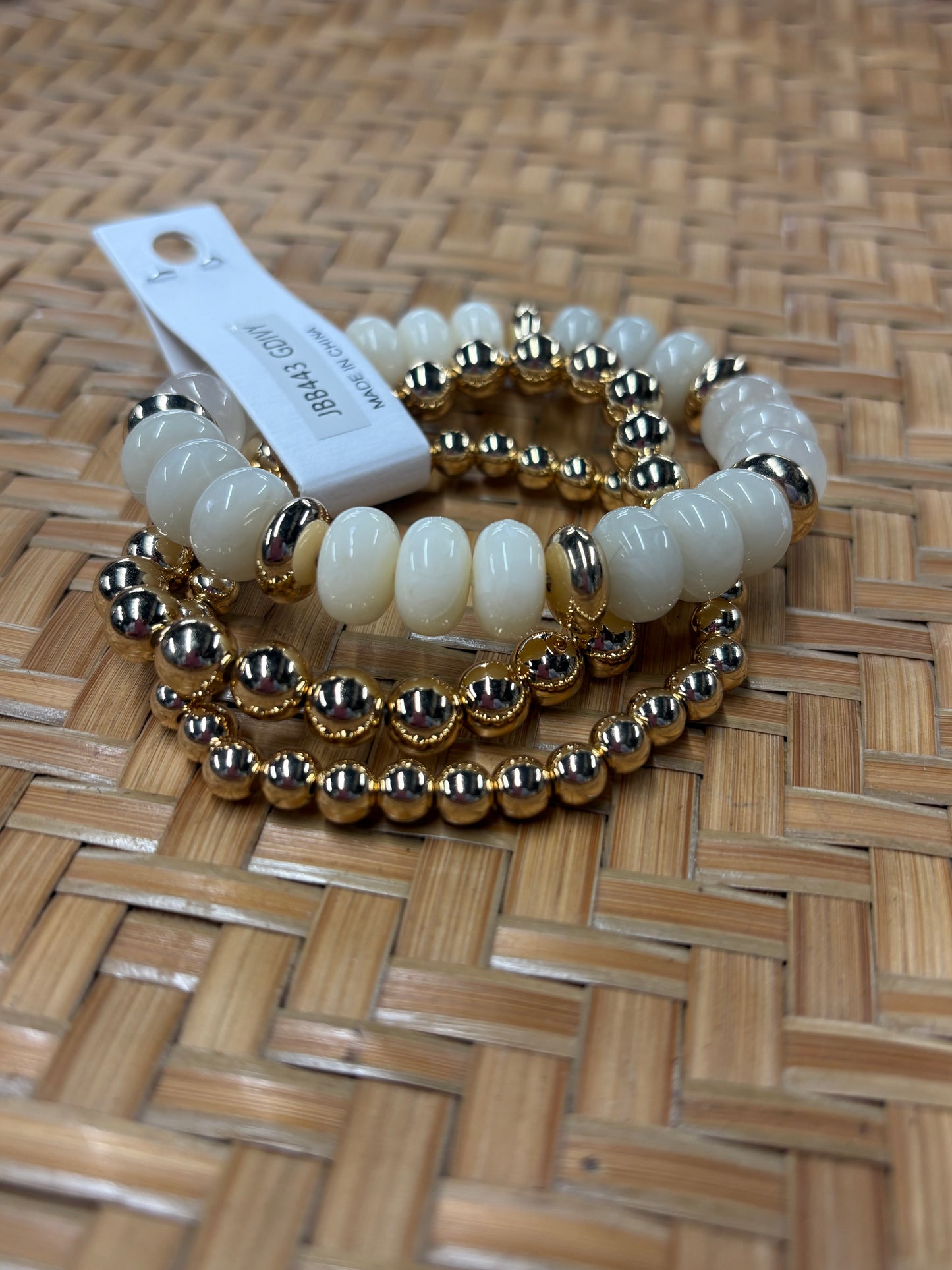 Off White Beaded Bracelet Set