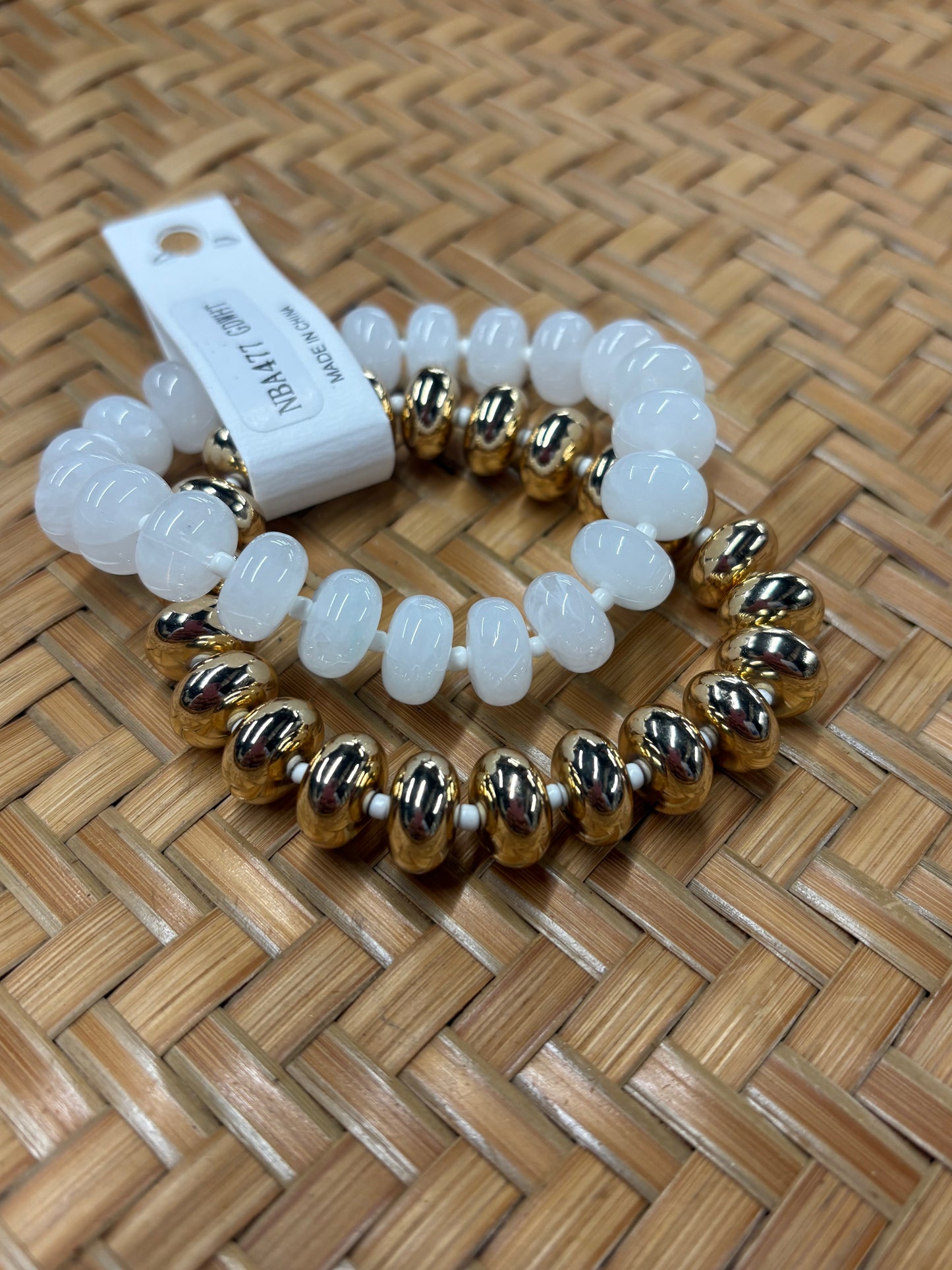 White and Gold Beaded Bracelet Set