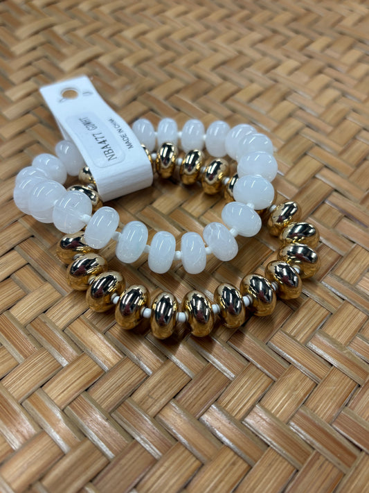 White and Gold Beaded Bracelet Set