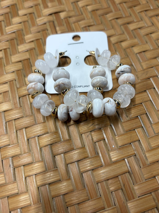 Marbled White with Gold Accent Beaded Earrings