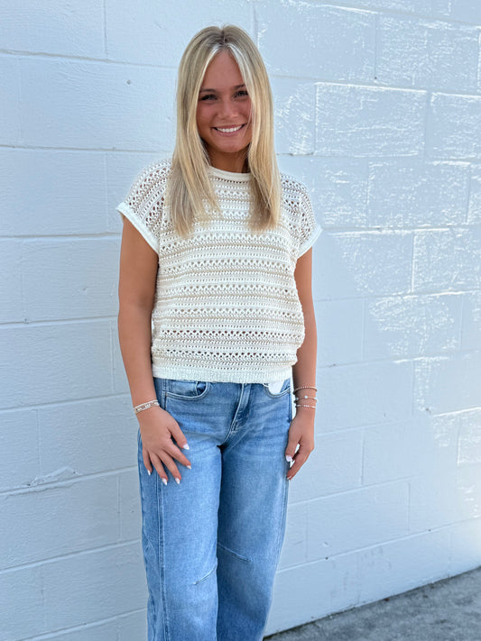 White/Tan Crochet Top