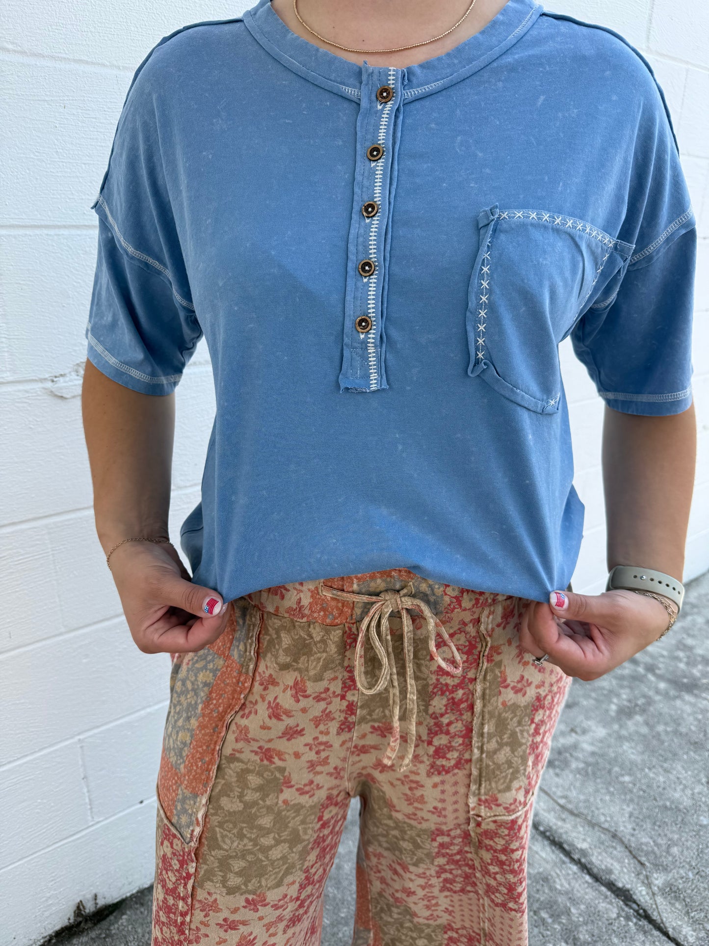 Acid Wash Button Down T-Shirt