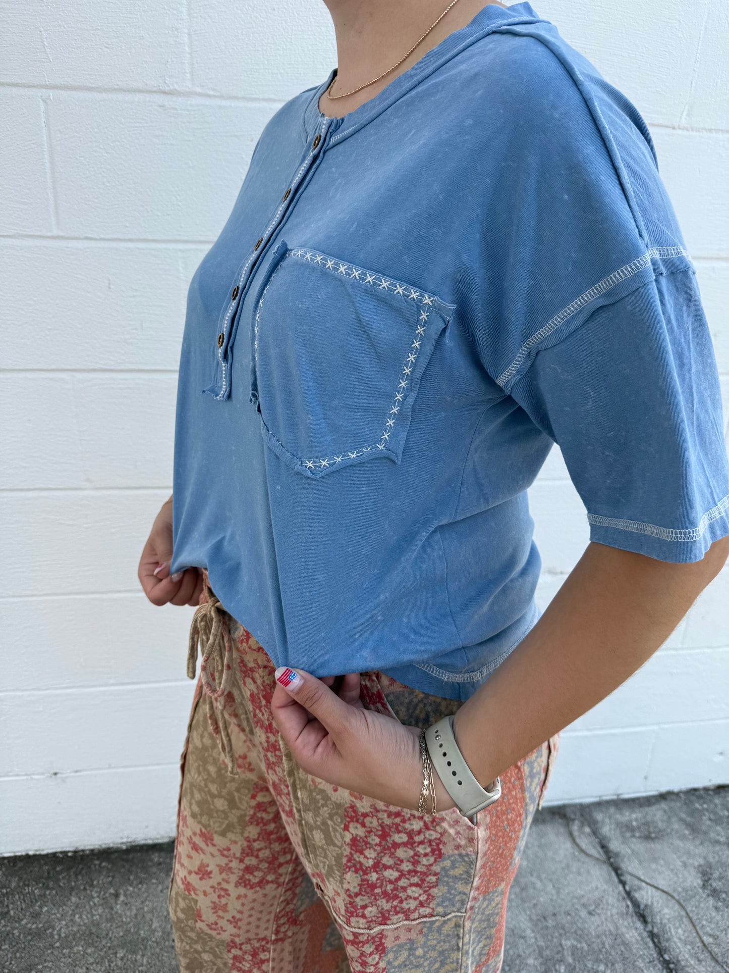 Acid Wash Button Down T-Shirt