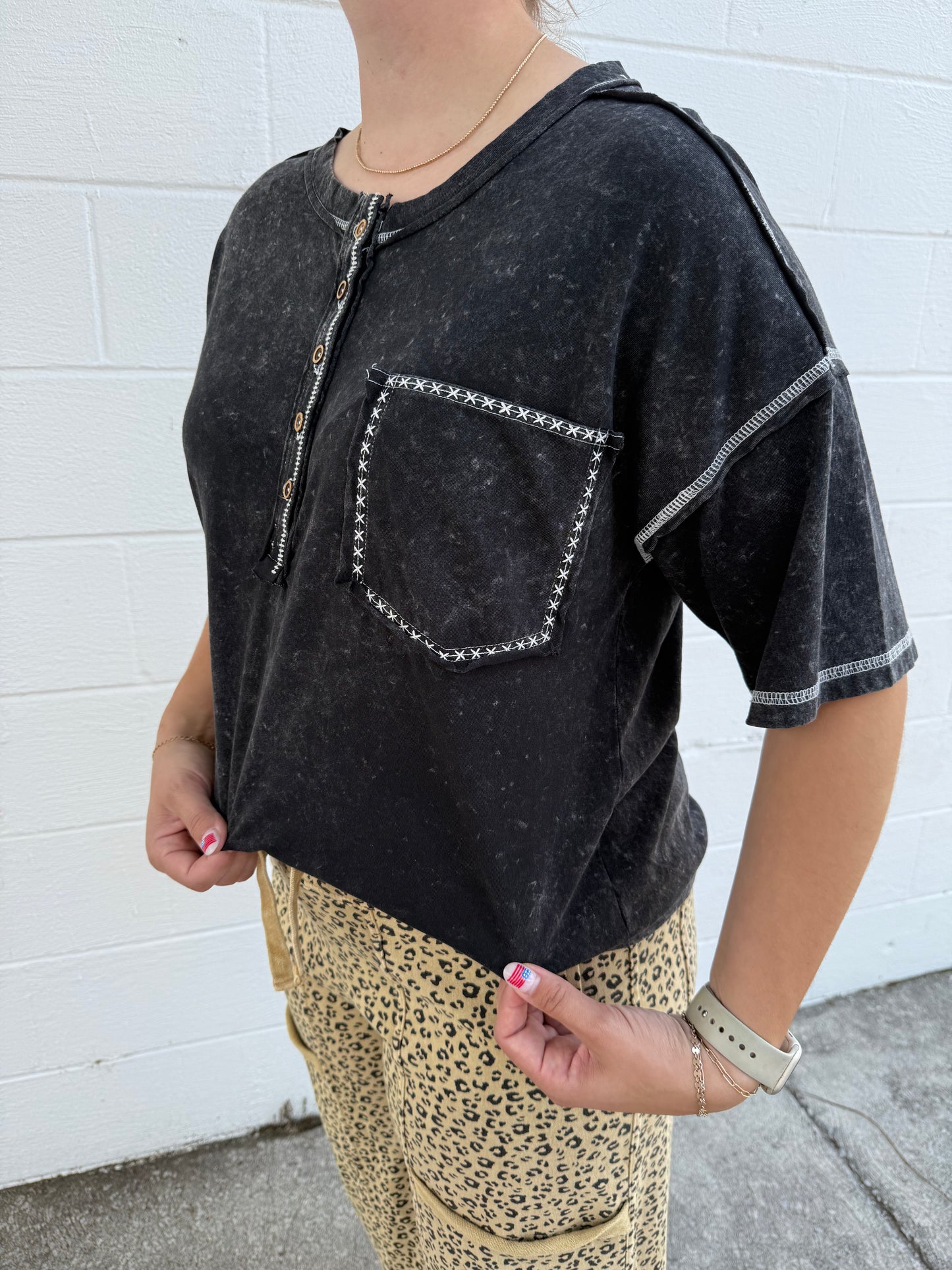 Acid Wash Button Down T-Shirt