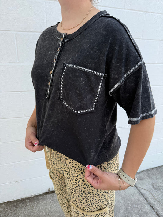 Acid Wash Button Down T-Shirt