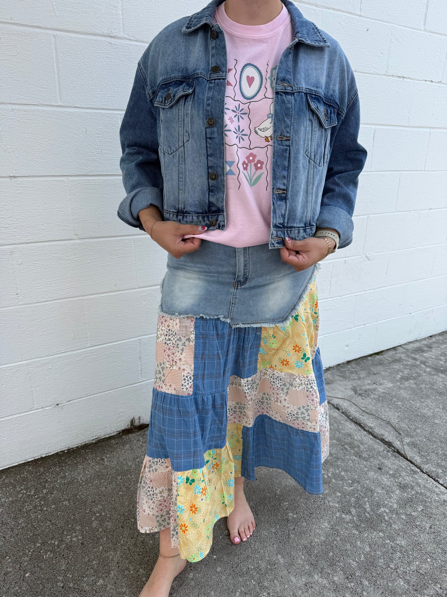 Easel- Patchwork Denim Top Skirt