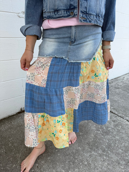Easel- Patchwork Denim Top Skirt