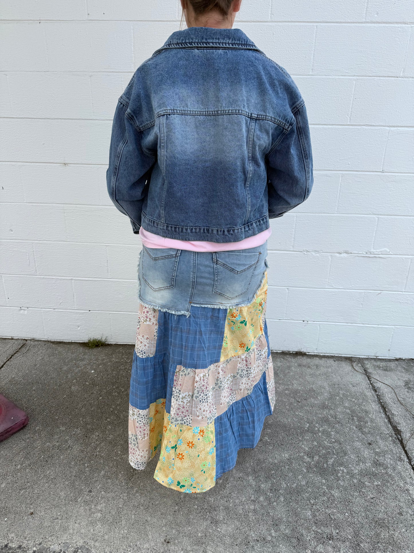 Easel- Patchwork Denim Top Skirt