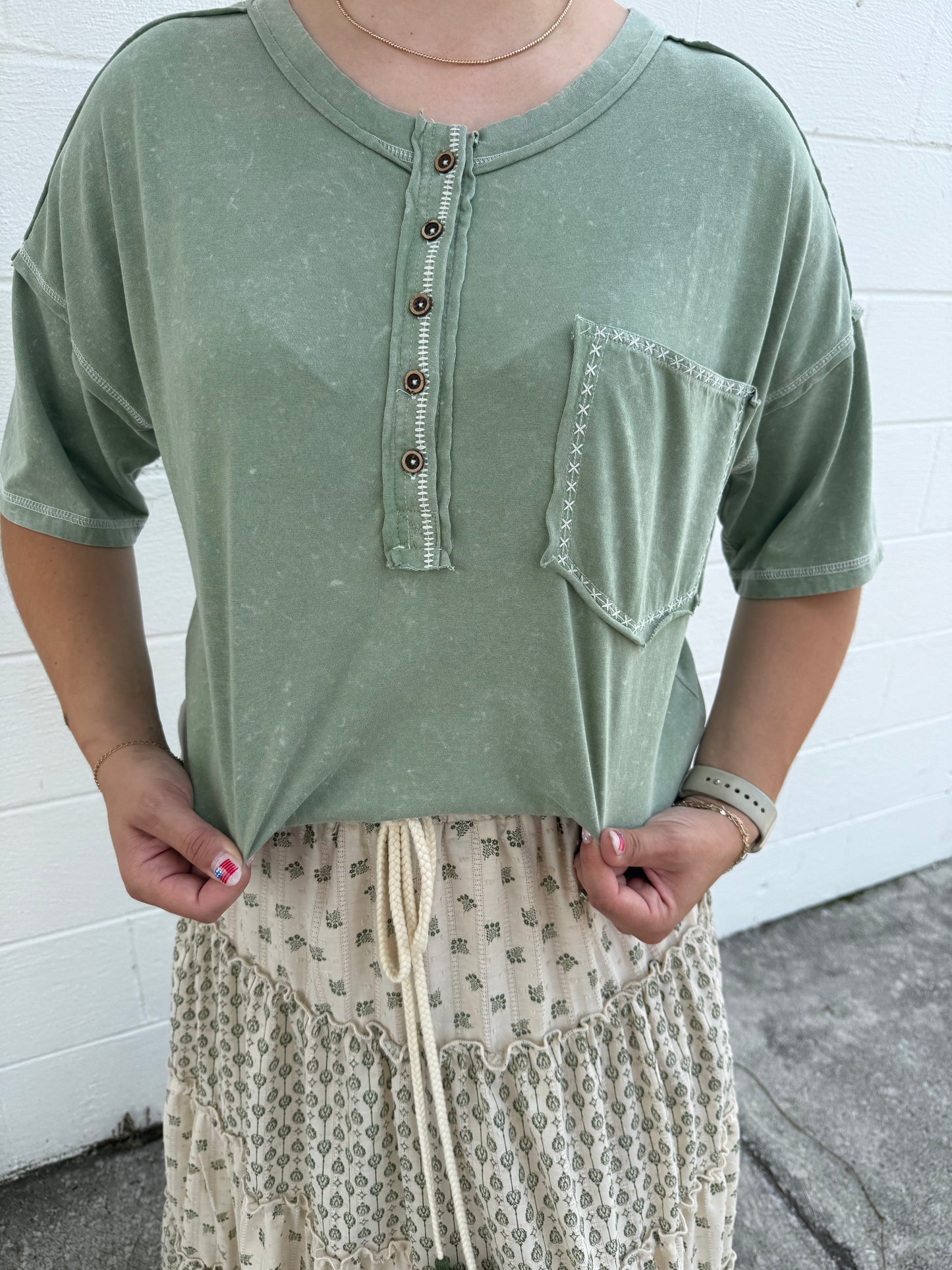 Acid Wash Button Down T-Shirt