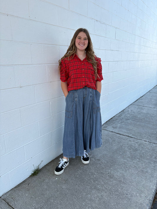 Easel Red Plaid Top