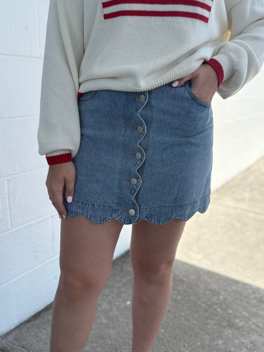 Scallop Denim Mini Skirt