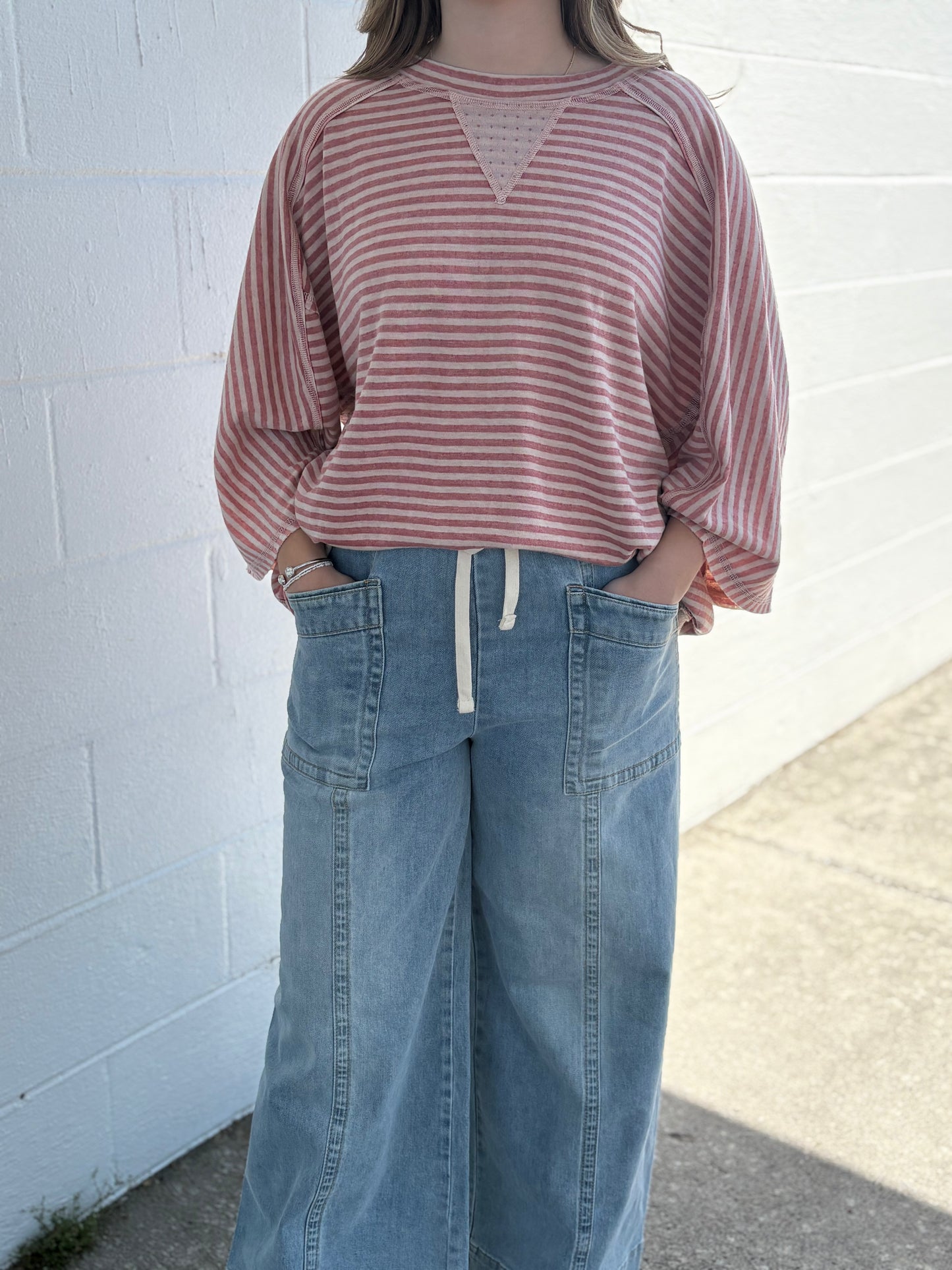 Easel Pink Stripped Top
