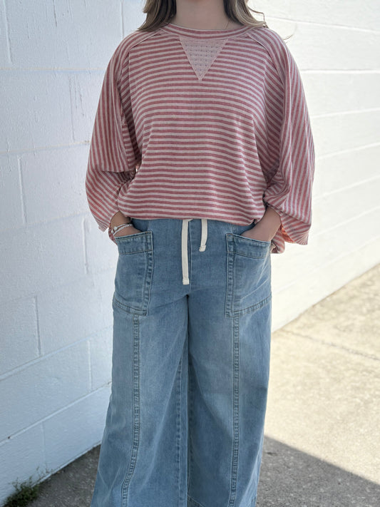 Easel Pink Stripped Top
