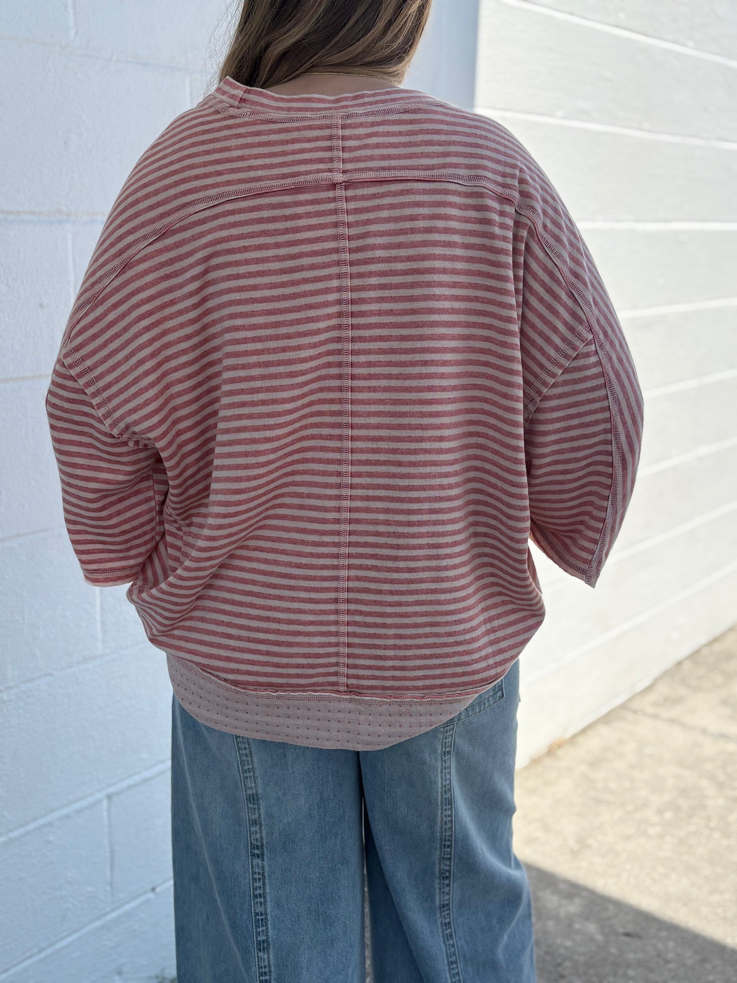 Easel Pink Stripped Top