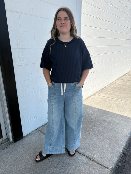 Navy Ribbed Top