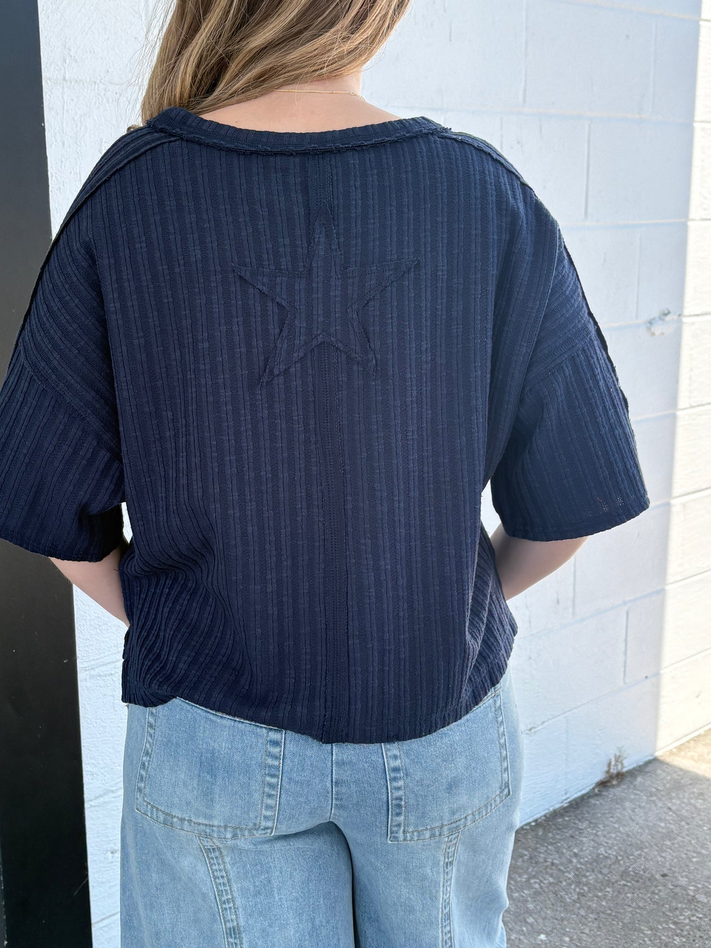 Navy Ribbed Top