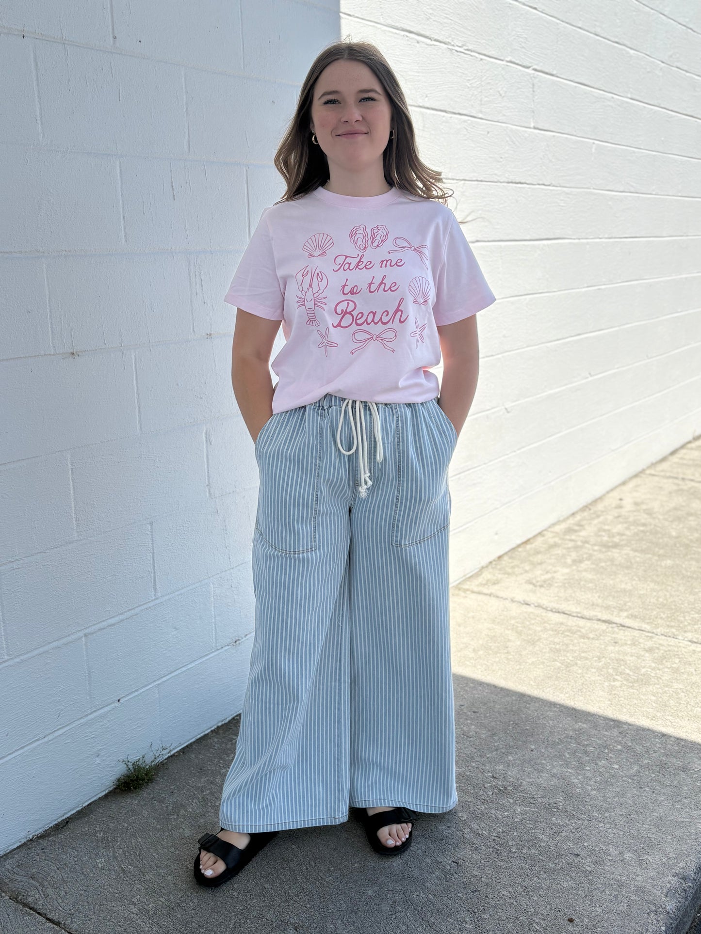 Take me to the beach pink crop