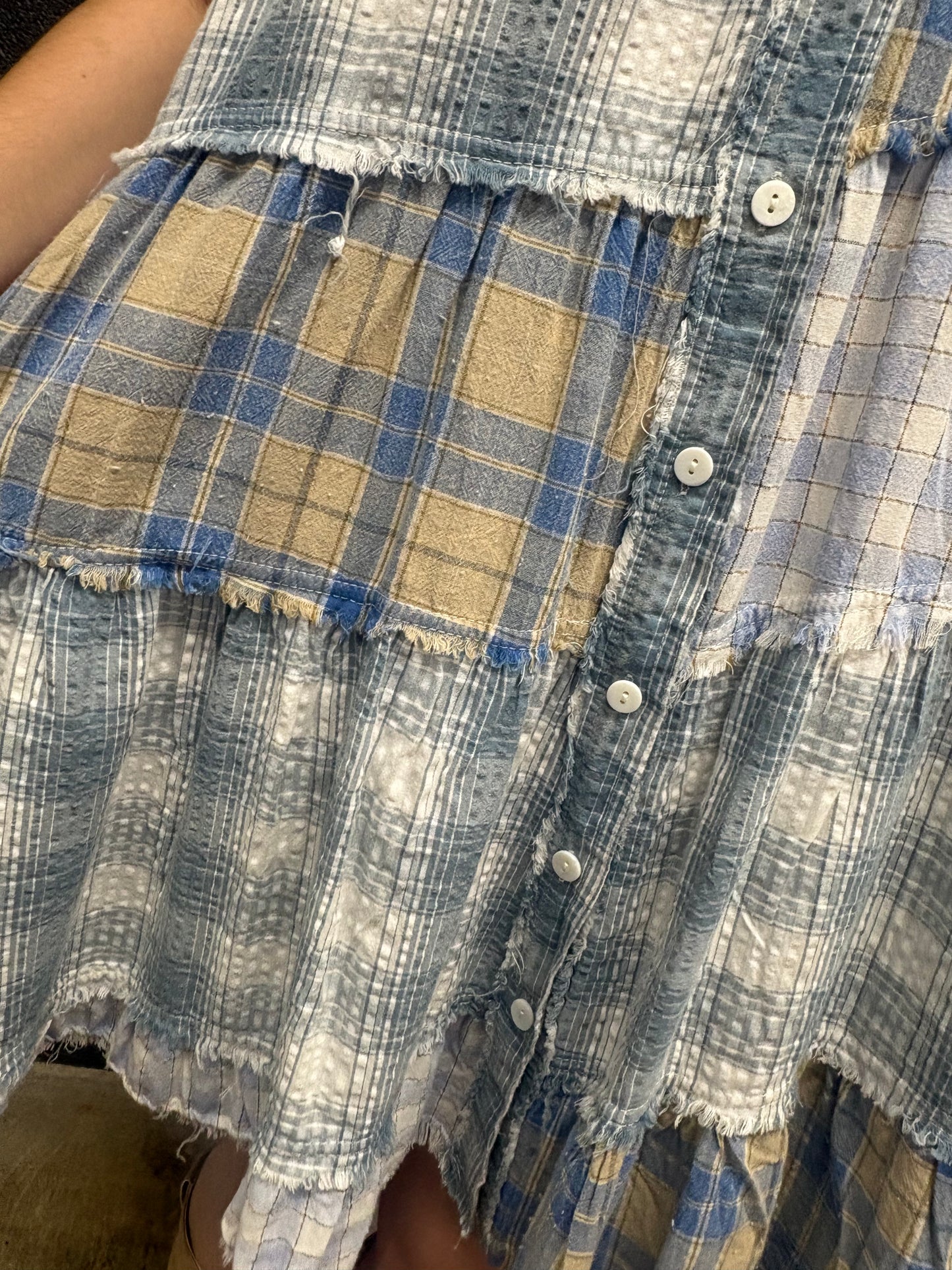 Blue Velvet- Short Blue Patchwork Dress