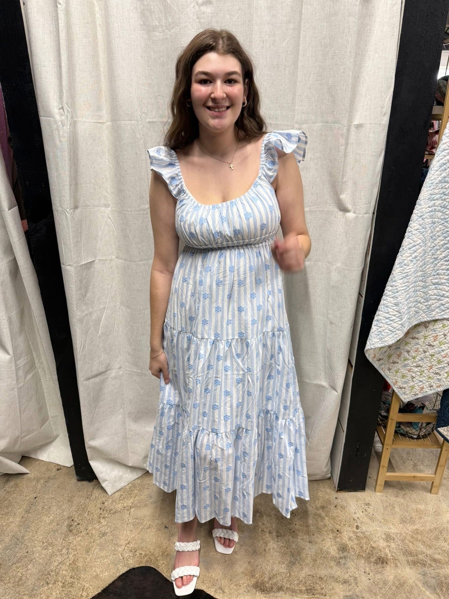 Blu Pepper- White & Blue Stripped Dress