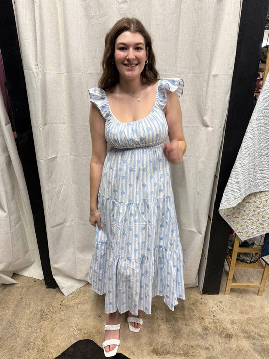 Blu Pepper- White & Blue Stripped Dress