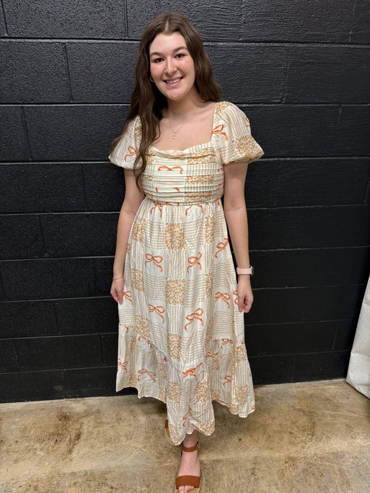 Blu Pepper-  Orange Bow Dress