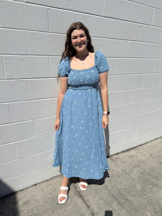 Denim Flower Dress-PLUS