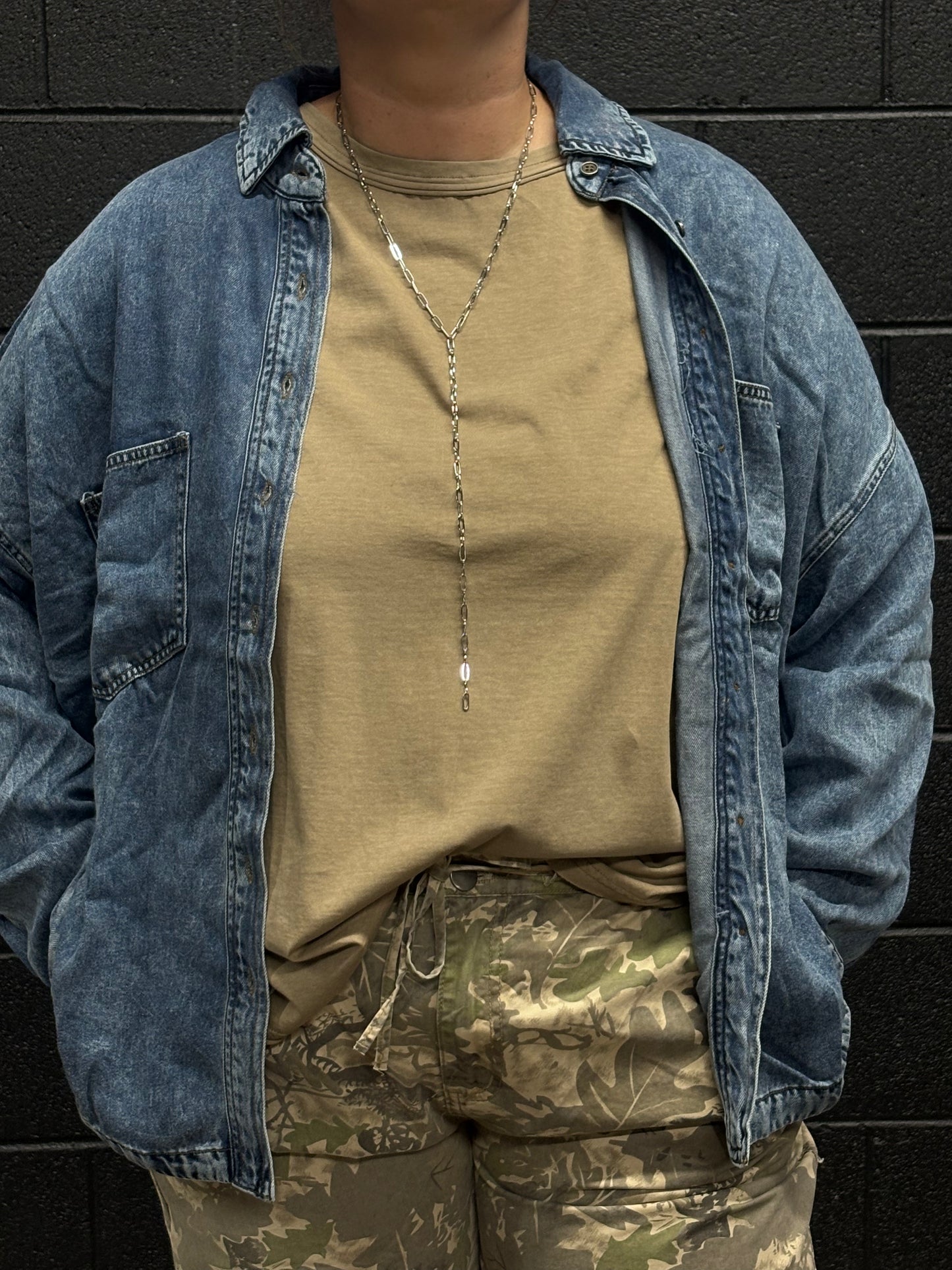 PLUS- Chambray Button Down Long Sleeve Shirt